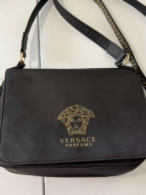 Versace Parfums Purse Shoulder Bag Crossbody Bag Black with Gold Hardware